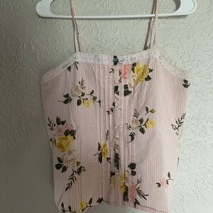 Floral Pink Lace Trim Cami Top